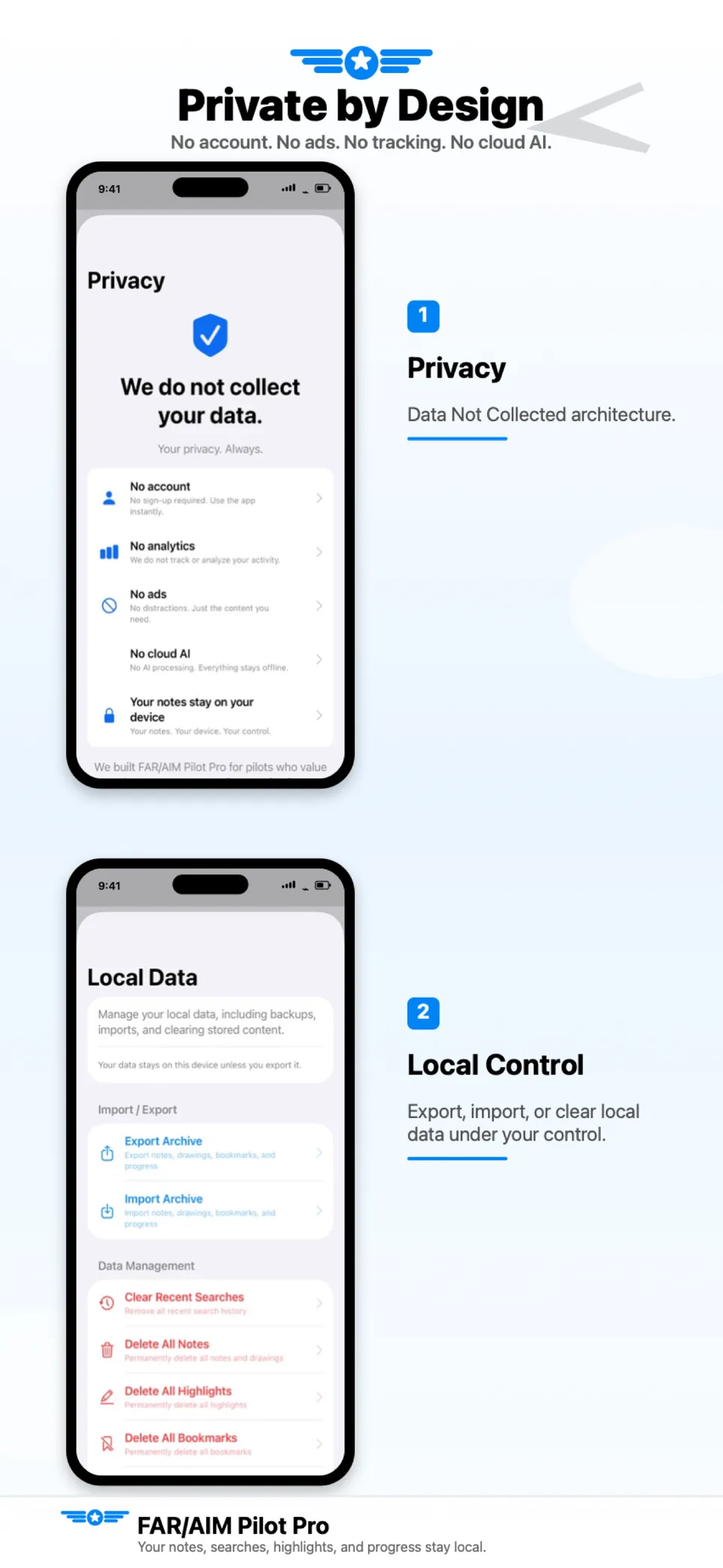 FAR/AIM Pilot Pro: ضوابط البيانات المحلية الخاصة
