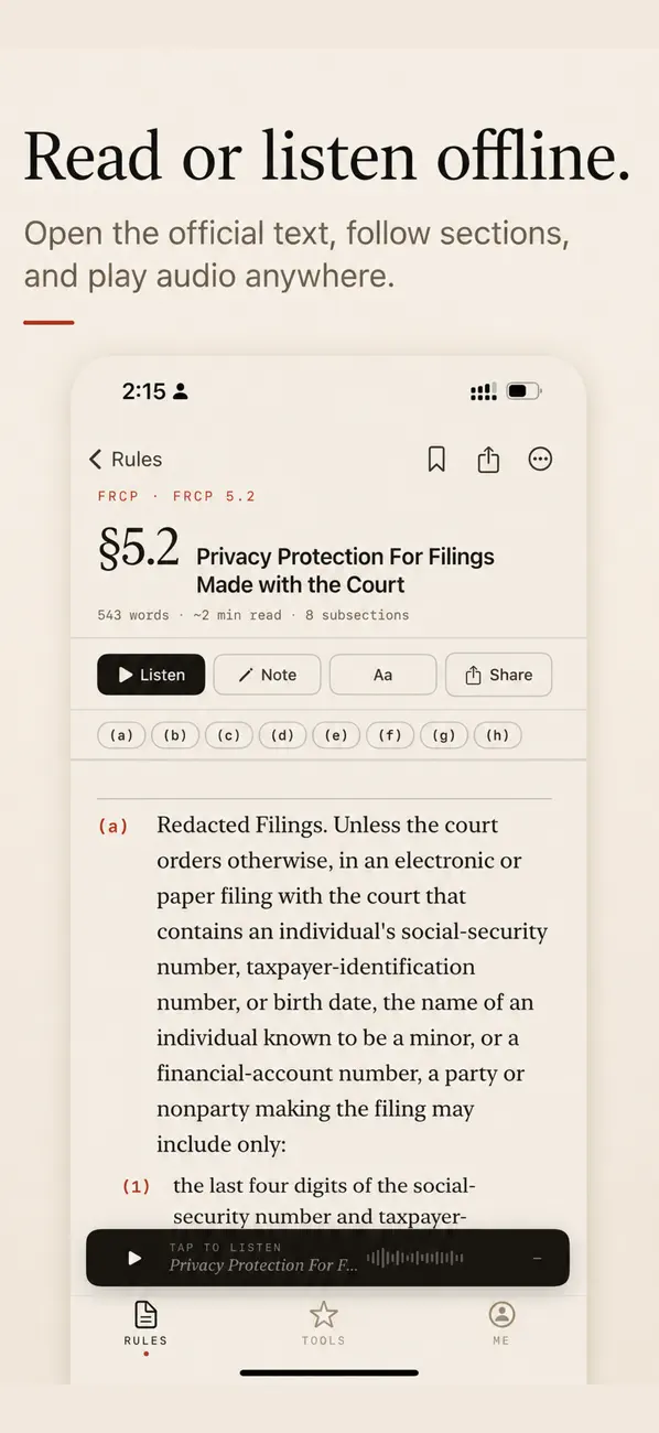 FRCP Rules screen 1