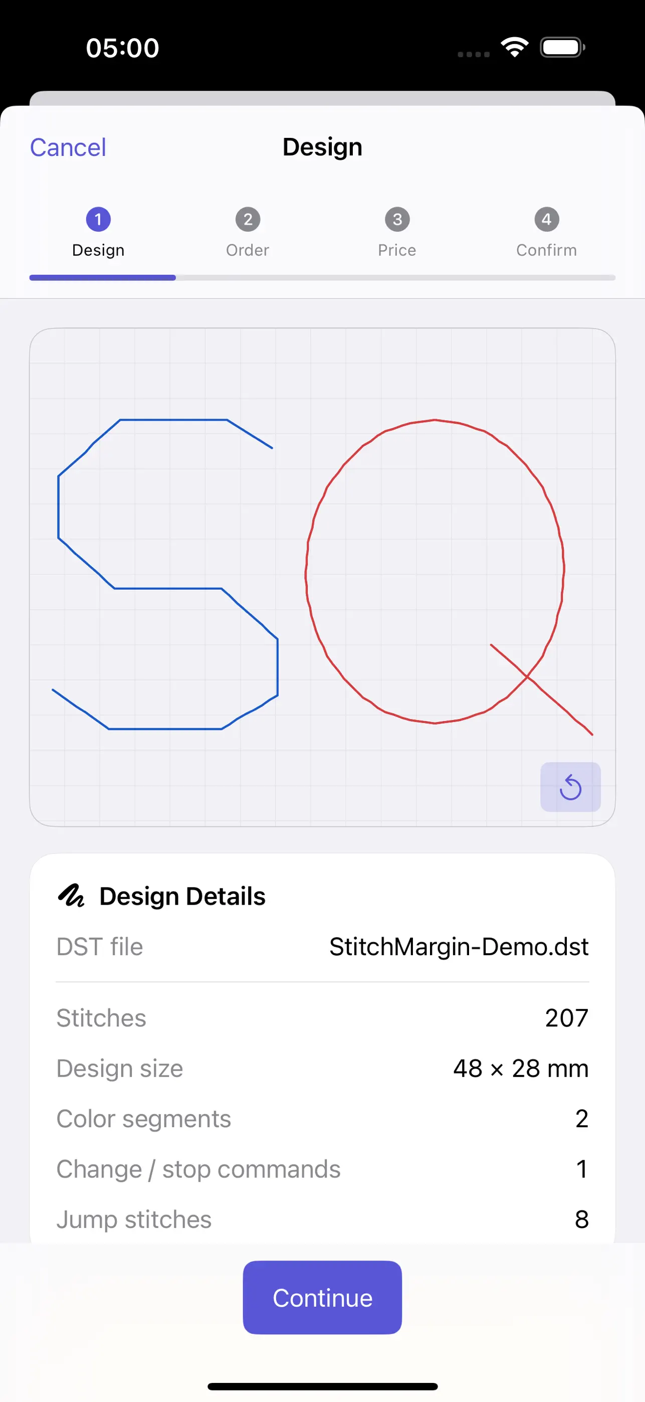 StitchMargin: DST production details and stitch preview