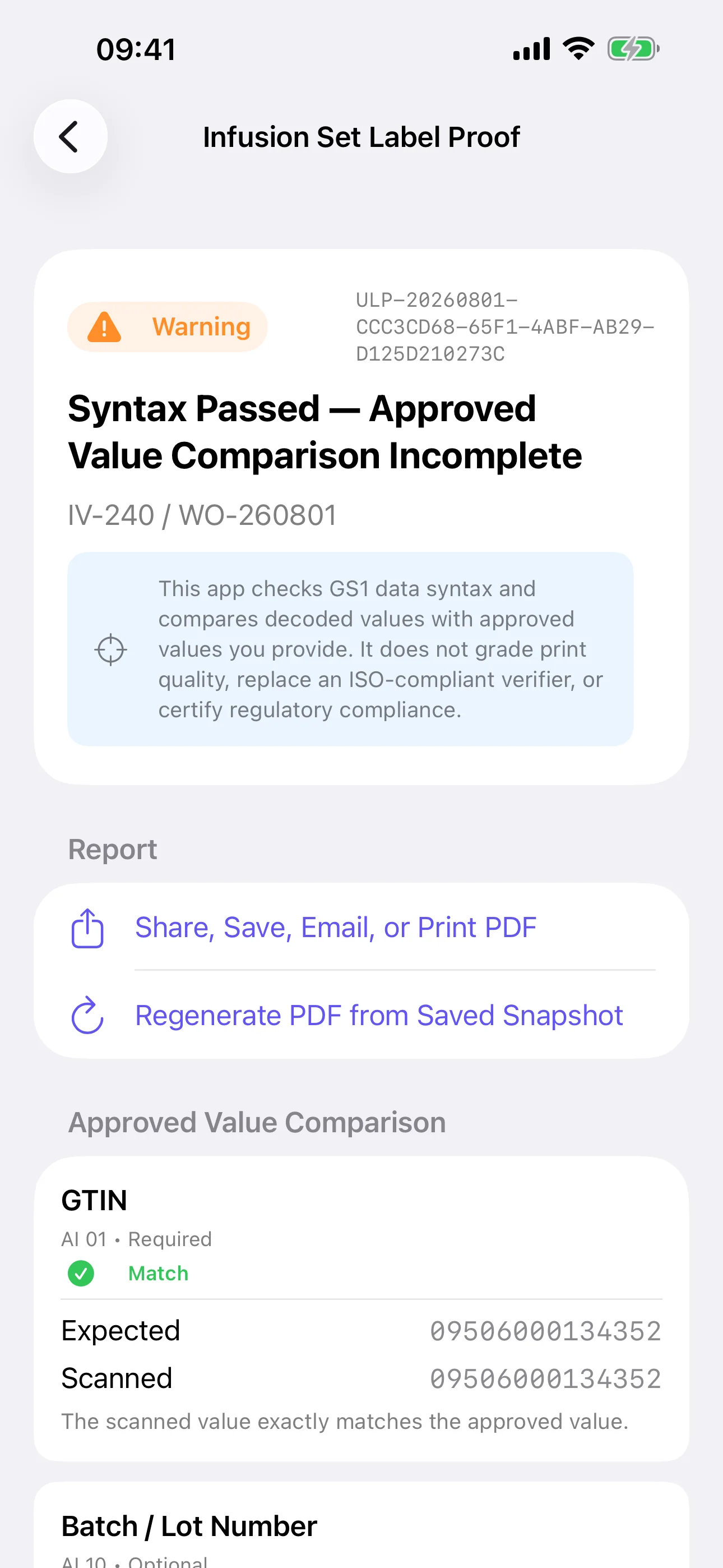 UDI Label Preflight: Compare approved values and create a local, shareable PDF report